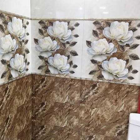 کاشی حمام کرم قهوه ای طرح دار مناسب حمام های امروزی